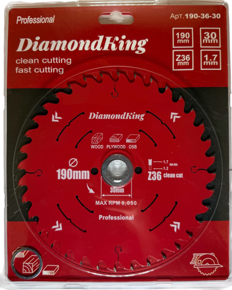 Диск пильный по дереву DiamondKing 190х1.7х30хТ36 