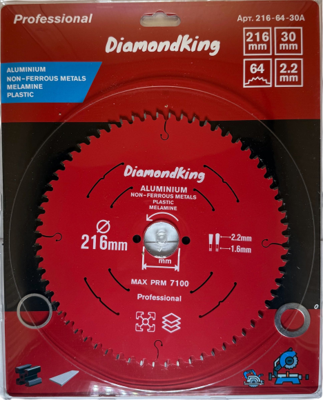 Диск пильный по алюминию DiamondKing 216х2.2х30хТ64 