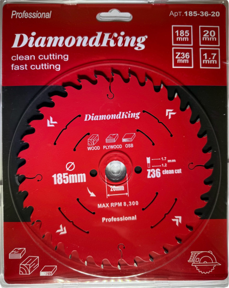 Диск пильный по дереву DiamondKing 185х1.7х20хТ36
